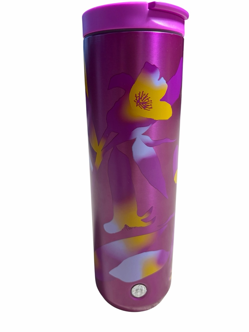 Starbucks Purple Floral Travel Tumbler with Yellow Accents